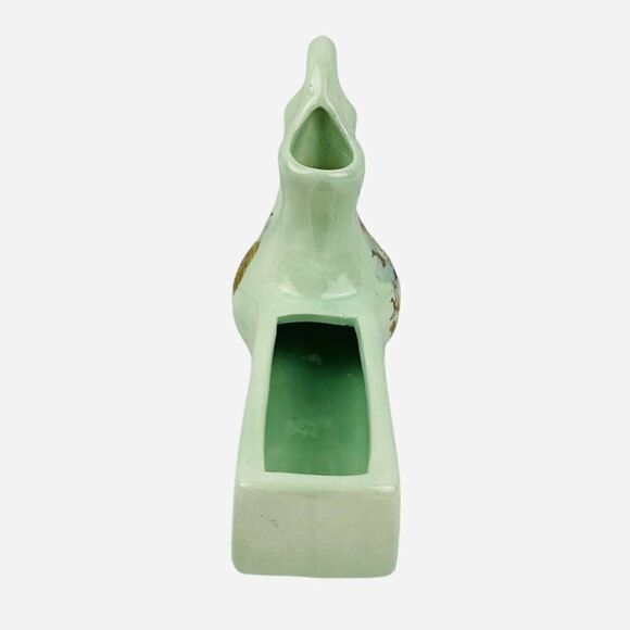 RARE VTG Green Double Opening Spout Bud Vase Planter Geese Mallard Duck Signed - Picture 4 of 11